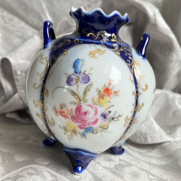 VINTAGE UNBRANDED Hand Painted Round Floral Vase 5" - Picture 1 of 11